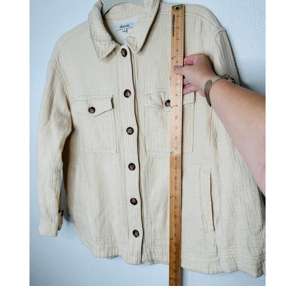 Madewell Oatmeal Long Sleeve Button Front Pocketed Waffle Pattern Shirt Jacket - Picture 11 of 12